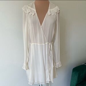 Reformation Ivory Wrap Ruffle Romantic Long Sleeve Viscose Ricki Dress NWT Sz S